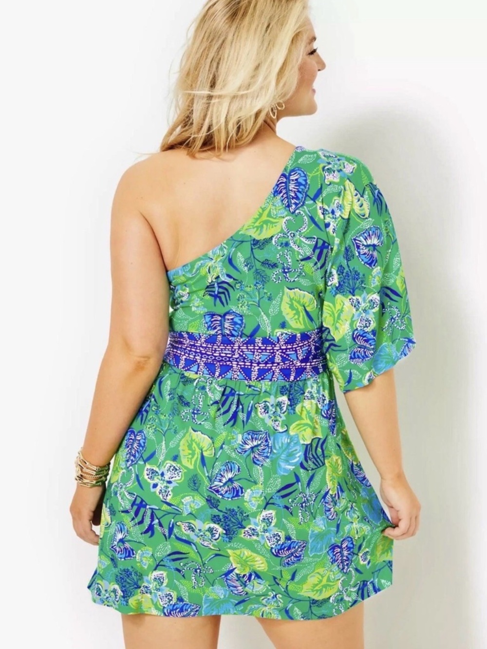 Lilly Pulitzer Green One-Shoulder Tropical Print Mini Dress - Picture 6 of 16